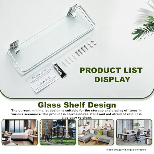 Bathroom Glass Shelf 15.7" Silver Wall-Mounted, Floating Metal Storage Rack | 3 Pack Aluminum Tempered Glass 0.3in Extra Thick Rectangular，Space-Saving Design - color: Silver 3 Pack