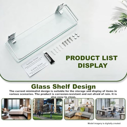 Bathroom Glass Shelf 15.7" Silver Wall-Mounted, Floating Metal Storage Rack | 3 Pack Aluminum Tempered Glass 0.3in Extra Thick Rectangular，Space-Saving Design - color: Silver 3 Pack