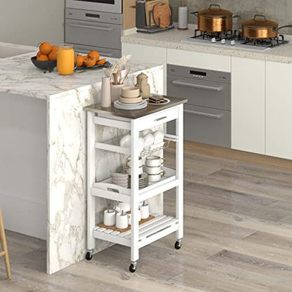Giantex Kitchen Island Cart, Rolling Kitchen Storage Cart with Stainless Steel Tabletop, Drawer, Basket and Shelf, Utility Service Cart on Wheels for Restaurant Hotel