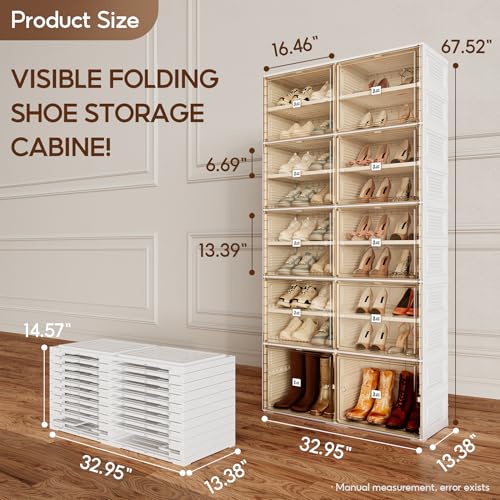 ANTBOX Portable Shoe Rack Organizer for Closet Entryway, Stackable Sneaker Storage Shoe Cabinet with Magnetic Clear Door, Large Plastic Storage containers Bins with Lids 9 Tiers 36 Pairs - size: 9 Tiers 36 Pairs