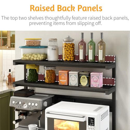 METYERRY Adjustable Bakers Rack with Power Outlet,Coffee Bar Station with Led Lights,Microwave Stand with Storage,5-Tier Kitchen Shelf,Kitchen Storage Rack for Spices, Pots and Pans,Black - color: Black
