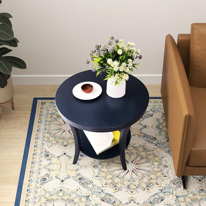Roundhill Furniture Perth Contemporary Round End Table with Shelf - color: Navy Blue