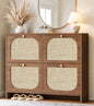 Freestanding Ultra Slim Arched Accent Entryway Shoe Storage - 4 Flip Drawers & 3-Tier Adjustable Shelves, Modern Slim Shoe Cabinet for Hallway, Foyer (flip Down Shoe Cabinet | Amber Oak) - color: Brown