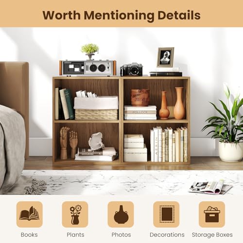 Giantex 2-Cube Bookshelf, 2-Layer Storage Shelf Bookcase w/Large-Capacity Open Storage Space for Living Room Bedroom Study Office, Multi-Functional Furniture Display Cabinet, Natural | Display Shelf with Open Storage Space for Living Room, Home Office, Mu