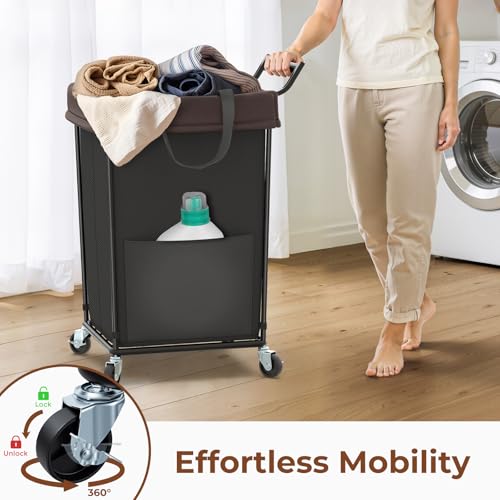 Mefirt 160L Laundry Hamper with Wheels and Handle, 2 Section Laundry Hamper with Wheels, Large Rolling Laundry Basket, Dirty Clothes Hamper Cart on Wheels for Laundry, Bedroom, Bathroom and Dorm - color: Black