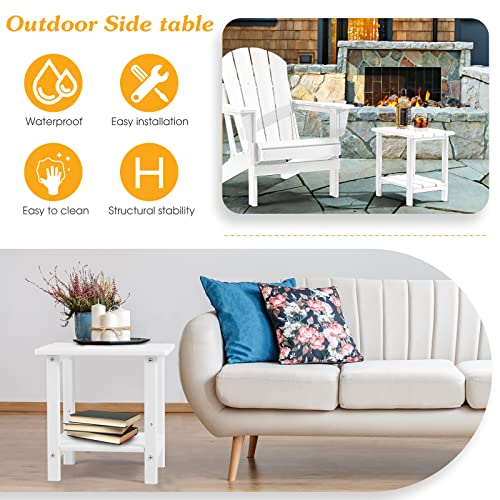 Apolimi Adirondack Outdoor Side Table, 2-Tier Sturdy Patio End Table Weather Resistant, 16.5" Solid Side Table for Patio, Pool, Porch - color: Pure White