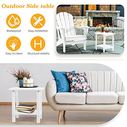 Apolimi Adirondack Outdoor Side Table, 2-Tier Sturdy Patio End Table Weather Resistant, 16.5" Solid Side Table for Patio, Pool, Porch - color: Pure White