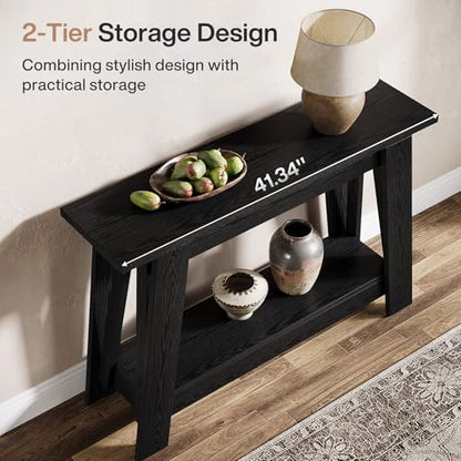 Tribesigns 41.3" Farmhouse Console Table, 2-Tier Wooden Entryway Table with Storage, Rustic Narrow Behind Couch for Living Room, Hallway, Foyer,Natural - color: Black