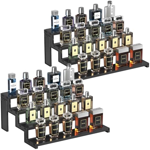 Lifewit 14″ Spice Rack, Perfume Cologne Stand,Tool-Free Assembly, 2 Pcs | 4-Tier Black Display Riser Shelf, Cupcake Stand, Seasoning Figurine Makeup Holder, Room Decor, Kitchen Cabinet Storage - color: Black, size: 14″4-Tier,2 pc