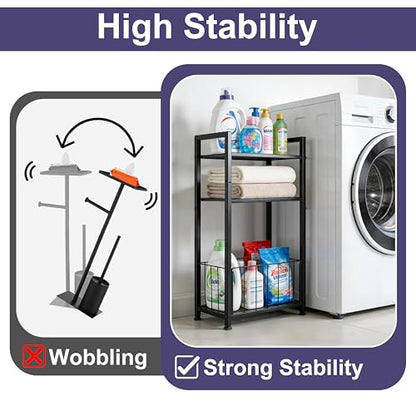 Free Standing Toilet Paper Holder with Shelf, Adjustable Feet Bathroom Toilet Paper Holder Stand for Narrow Space, Roll Dispenser Tissue Holder, Holds Multiple Rolls and Keeps Paper Dry and Clean - color: Black