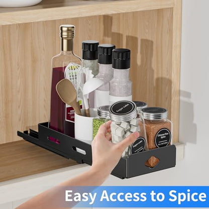 BOIVSHI Pull Out Spice Rack Organizer for Cabinet, Heavy Duty Spice Organizer for Cabinet, Vertical Spice Rack for Kitchen, Cabinet, Pantry, Cupboard (4.2''Wx10.5''Dx2.8''H, Metal Black) - size: 4.2''Wx10.5''Dx2.8''H,1 Tier