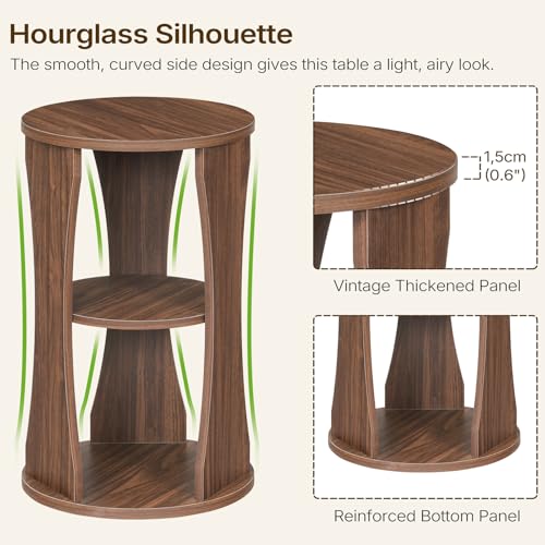 YATINEY Round Side Table, 3-Tier Small End Table with Storage Shelves, Wooden Accent Table for Living Room, Bedroom, Walnut ET15WL - color: Walnut