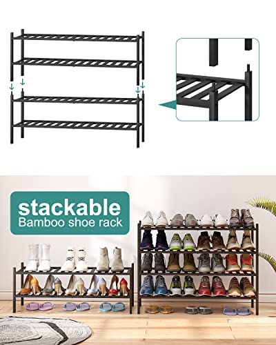 viewcare Black 4-Tier Long Shoe Rack, Bamboo Wood, 33-Inch - color: Black, size: 4-Tier Long
