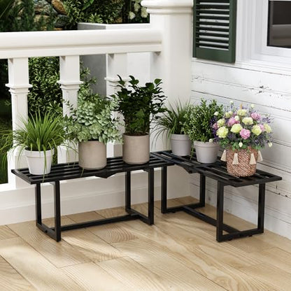 2-Pack Elegant Mid-Century Modern Metal Tiered Plant Stand Robust 330 lbs Capacity Versatile Indoor Outdoor Display for Living Room, Patio & Balcony Black - color: 1 Tier Black