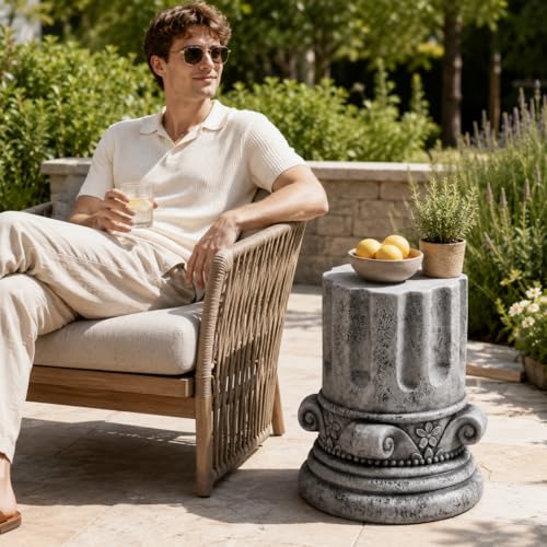 Stone Side Table,Round Faux Marble Side Table,Modern Small Stone End Table for Balcony, Tree Stump Garden Stool DrumTable Indoor and Outdoor (Gray-14.4"-2) - color: Gray-14.4"-2