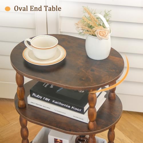 MaxSmeo Side Table, 3-Tier Small End Table, Modern Oval Night Stand Accent Table for Living Room, Bedroom, Rustic Brown - color: Rustic Brown
