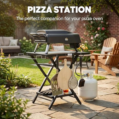 Feasto Outdoor Grill Table, Folding Prep Table, 30" x 24", Black | with Garage Rack & Tissue Holder, Foldable Pizza Oven Stand & Griddle Stand for Gathering and Party - color: Black