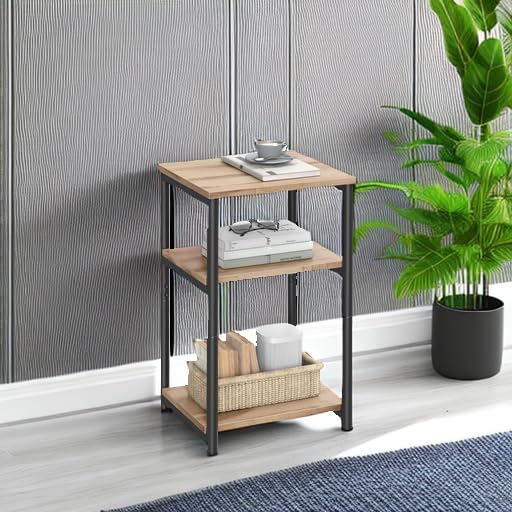 VASAGLE BARNET Collection - Side Table, Small End Table for Living Room, Modern Tall Nightstand, Bedroom, Office, Bathroom, Steel Frame, Camel Brown and Ink Black ULET273B50 - color: Camel Brown + Ink Black