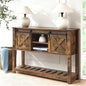 Brown Farmhouse Entryway Table, Rustic Hallway Table with Storage Shelf, Sofa Table with Sliding Barn Doors for Hallway, Entryway, Living Room, Foyer - color: Brown