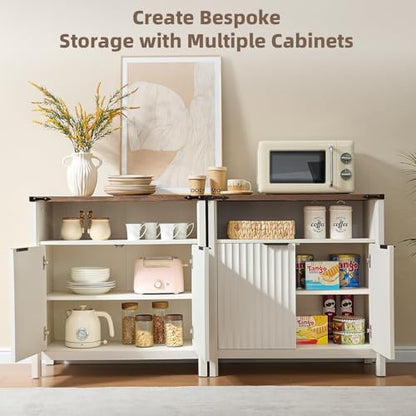BuildHom 32 Inch Fluted Sideboard Buffet Cabinet with Storage Antique White | Coffee Bar Cabinet with Open Shelf and 5-Level Adjustable Shelves, Farmhouse Storage Cabinet for Kitchen and Dining Room - color: Antique White