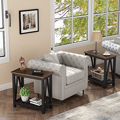 ChooChoo Farmhouse End Table, Narrow Side Table with Shelf | Slim Bedside Table ,Small Spaces, Rustic Nightstand, Living Room, Bedroom ,Black - color: Black, size: 1 Pack