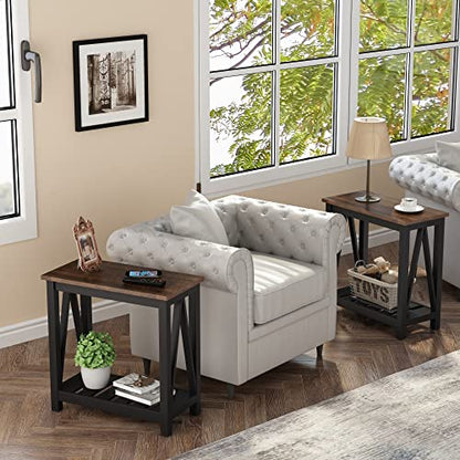 ChooChoo Farmhouse End Table, Narrow Side Table with Shelf | Slim Bedside Table ,Small Spaces, Rustic Nightstand, Living Room, Bedroom ,Black - color: Black, size: 1 Pack