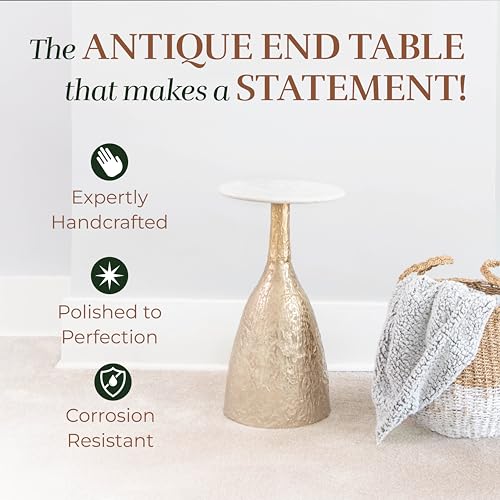 OBJET D'ART Tronc Small Round Gold End Table, 22" H | Vintage Metal Accent, Side Table, Pedestal, Cocktail, Drink Table, Living Room, Small Spaces, Modern Look, Quality Build - style: Tronc