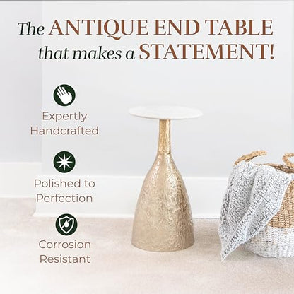 OBJET D'ART Tronc Small Round Gold End Table, 22" H | Vintage Metal Accent, Side Table, Pedestal, Cocktail, Drink Table, Living Room, Small Spaces, Modern Look, Quality Build - style: Tronc