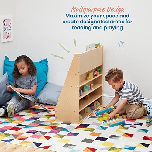 ECR4Kids Streamline Double-Sided Book Display, Classroom Bookshelf, Natural | Independent book browsing, 5 deep shelves, 4 rear shelves for extra storage, durable birch, GREENGUARD Gold Certified - color: Natural
