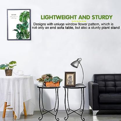 Fashion&cool Side Tables for Small Space, Metal Outdoor Indoor Round Side Table, Small End Table Pool Chair Side Table for Patio Yard Porch Balcony Garden Bedside Plant Stand