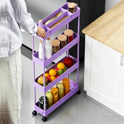 SPACELEAD Slim Storage Cart 3 Tier,Bathroom Organizer Rolling Utility,Mobile Shelving Unit Slide Out for Office, Kitchen, Laundry Room & Narrow Places,Purple - color: Purple