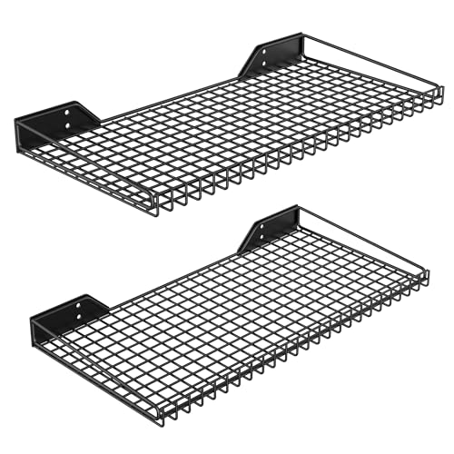 Wall Mounted Storage Shelf for Garage, 2 Pack Metal Shelf Rack, Heavy-Duty Wall Organizer Shelves Suitable for Shop, Shed, Garage 23.5inch x 12inch(Black) - color: Black