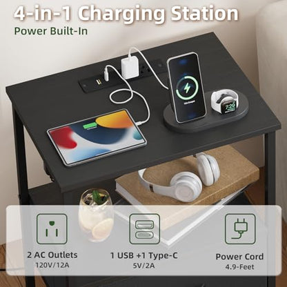 Somdot Nightstands Set of 2 with 3 Drawers, Charging Station & LED Light | Open-Shelf End Tables for Bedside, Small Spaces, Bedroom, Entryway and Hallway, Black - color: Black, size: 11.8"D x 15.7"W x 28.3"H (3 Drawers)