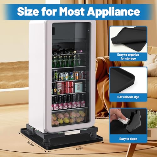 Nefish Mini Fridge Stand with 23.6" x 23.6" x 0.8" Silicone Drip Tray with Raised Edge Mini Refrigerator Stand with Mat Portable Washer and Dryer Pedestal - style: Black-Stand with 23.6x26.6x0.8 drip tray