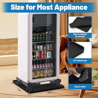 Nefish Mini Fridge Stand with 23.6" x 23.6" x 0.8" Silicone Drip Tray with Raised Edge Mini Refrigerator Stand with Mat Portable Washer and Dryer Pedestal - style: Black-Stand with 23.6x26.6x0.8 drip tray