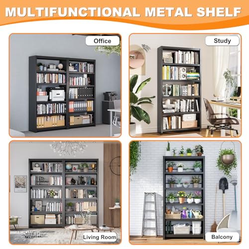 VASAAOSD Metal Book Shelf, 69.3" Tall Black Bookshelves, 5 Tier Open Bookshelf, Toolless Assembly Black Shelves for Home Office, Living Room, Study - color: Black, size: 3 Tier