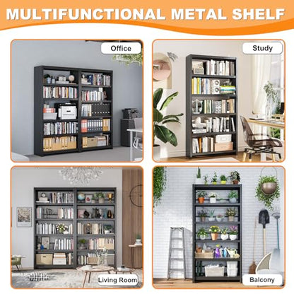 VASAAOSD Metal Book Shelf, 69.3" Tall Black Bookshelves, 5 Tier Open Bookshelf, Toolless Assembly Black Shelves for Home Office, Living Room, Study - color: Black, size: 3 Tier