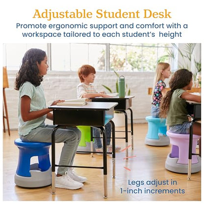 ECR4Kids Open Front Desk with Metal Storage Book Box, Adjustable, Classroom Furniture, Oak - color: Black and Oak