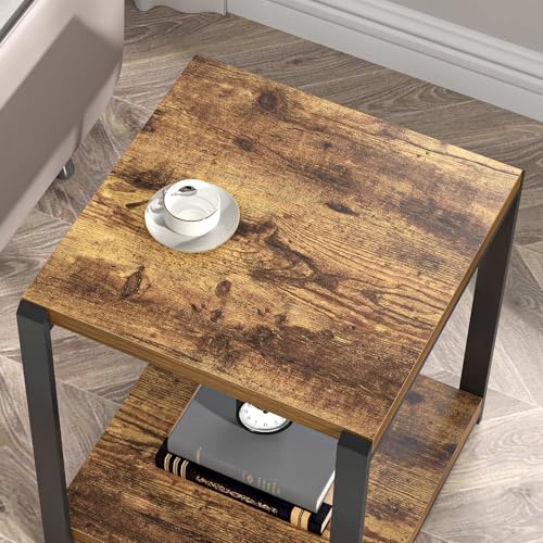 EXCEFUR End Table with Storage Shelf, Modern Side Table for Living Room, Wood and Metal Bedside Table Nightstand, Rustic Brown - color: Rustic Brown