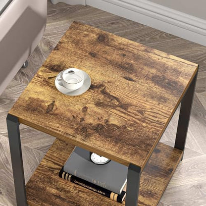 EXCEFUR End Table with Storage Shelf, Modern Side Table for Living Room, Wood and Metal Bedside Table Nightstand, Rustic Brown - color: Rustic Brown