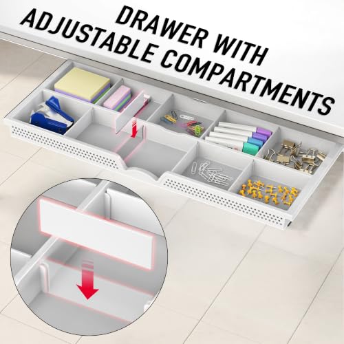 SHW 46-Inch Home Office Computer Desk w/Side Shelf & Drawer, White | w/ Reversible Adjustable Shelf | Drawer with adjustable compartments - color: White