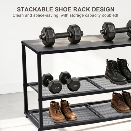 Expandable Shoe Rack,3 Tier Adjustable Metal Shoe Shelf for Closet, Sturdy Free Standing Shoe Storage for Door Entrance, Bedroom, Small Spaces, Black - size: 3-Tier
