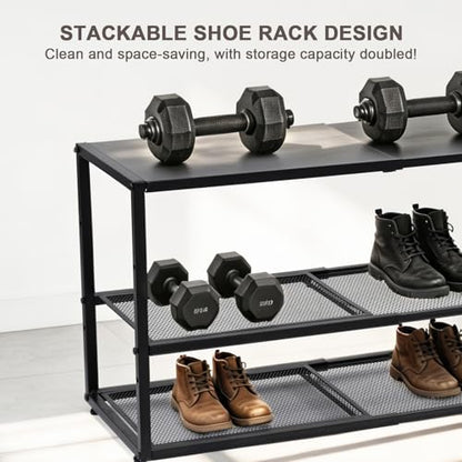 Expandable Shoe Rack,3 Tier Adjustable Metal Shoe Shelf for Closet, Sturdy Free Standing Shoe Storage for Door Entrance, Bedroom, Small Spaces, Black - size: 3-Tier
