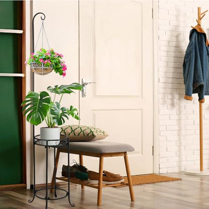CroBlissful 2 Tier 61" Hanging Plant Stand indoor outdoor Iron Planter Shelves Garden Plant Hanger Stands Black Metal Plant Shelves for Garden Patio Bedroom Living Room Balcony Office