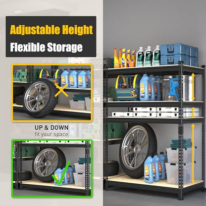 PrimeZone 40" W x 20" D x 59" H Heavy Duty Storage Shelves, 4 Tier Adjustable Garage Shelving Unit, Metal Organizer Shelf Utility Rack for Warehouse Pantry Closet Kitchen, Black - size: 40"W x 20"D x 59"H