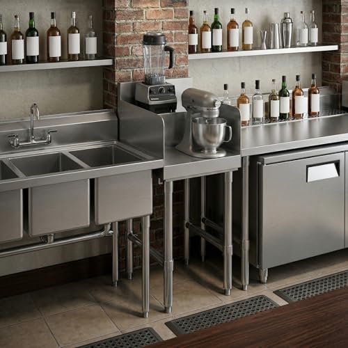 Commercial Underbar Blender Station 18.5 in. x 14 in. x 30 in. Stainless Steel Flat Top with Side Splashes NSF, Bar Prep Station with Grommet Hole for Blender Cords - size: 18 in. x 14 in.