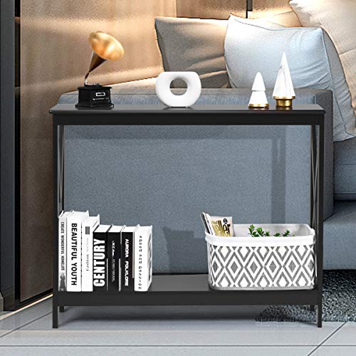 Julimoon Console Table with Storage Shelf, Narrow Accent Table X Form Frame, 2-Tier Sofa Side Table for Living Room/Bedroom/Entryway/Hallway, Easy Assembly, 39.5’’X12’’X31.5’’ (Black) - color: Black