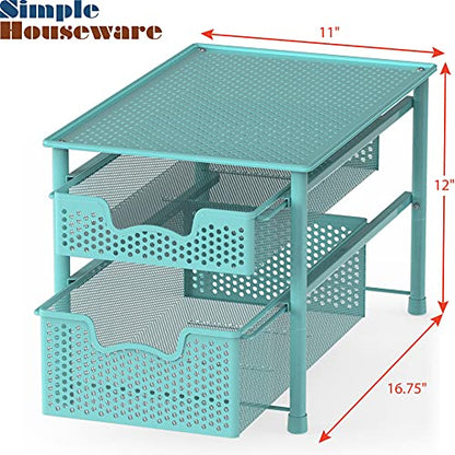 Simple Houseware Stackable 2 Tier Sliding Basket Organizer Drawer, Turquoise - color: Turquoise, size: 2-Tier