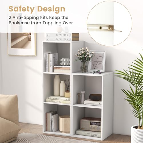 2 Cube Storage Organizer, 2 Tier Floor Standing Bookcase, Small Bookshelf for Small Spaces, Wooden Open Display Shelf for Living Room, Bedroom, Study, White Bookshelf with Open Back - size: 2 Cubes