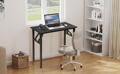 Panana Small Foldable Computer Desk, 31.5 inch Folding Home Office Desk for Small Spaces, Modern Simple Style for Home, Office, Study, Writing, No Assembly Required (Black, 31.5" x 15.7") - color: Black